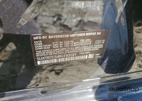 2019 BMW X3 Sdrive30I z USA, uszkodzony, nr VIN 5UXTR7C54KLE93591